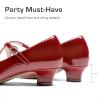 imageDream Pairs Girls Dress Shoes Mary Jane High Heel Round Toe Straps Pumps Flower Wedding Party Princess Flats for LittleBig KidsRed