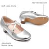 imageDream Pairs Girls Dress Shoes Mary Jane High Heel Round Toe Straps Pumps Flower Wedding Party Princess Flats for LittleBig KidsSilver