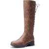 imageDREAM PAIRS Womens Lace Up Back Knee High Fashion Boots Low Block Heel Riding Boots Round Toe Side Zipper Fall BootsTannubuck