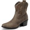 imageDREAM PAIRS Womens Western Cowboy Cowgirl Embroidered Ankle Boots Fashion Low chunky Heel Round Toe Fall Short Booties ShoesCamel
