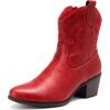 imageDREAM PAIRS Womens Western Cowboy Cowgirl Embroidered Ankle Boots Fashion Low chunky Heel Round Toe Fall Short Booties ShoesRed
