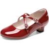 imageDream Pairs Girls Dress Shoes Mary Jane High Heel Round Toe Straps Pumps Flower Wedding Party Princess Flats for LittleBig KidsRed