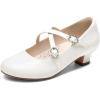 imageDream Pairs Girls Dress Shoes Mary Jane High Heel Round Toe Straps Pumps Flower Wedding Party Princess Flats for LittleBig KidsWhite