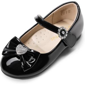 imageDREAM PAIRS Girls Mary Jane Dress Shoes for Toddler Heart Rhinestone Front Bow Ballerina Flat ToddlerLittle KidBlackpat