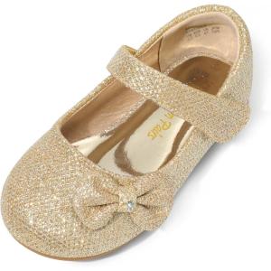 imageDREAM PAIRS Toddler Girls Dress Shoes Mary Jane Flats Girls School Uniform Flats Bow Ballerina ShoesGoldGlitter