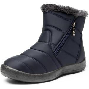 imageDREAM PAIRS Winter Boots for Women Warm Fur Lined with Zipper Flat Ankle Boots Comfortable Lightweight Outdoor Indoor BootiesNavy