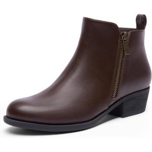 imageDREAM PAIRS Womens Ankle Boots Classic Low Chunky Heel Side Zipper Booties ShoesBrownpu