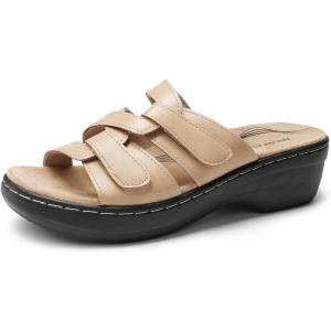 imageDREAM PAIRS Womens Arch Support Slide Sandals Adjustable Straps Slip On Wedge Sandals Casual Comfort Lightweight Flat SlidesNude