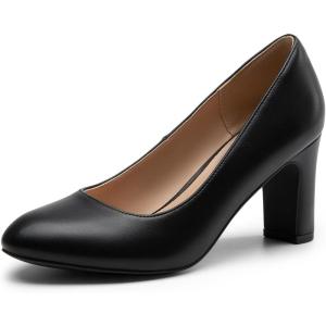 imageDREAM PAIRS Womens Block Heels Closed Toe High Chunky Rounded Toe Pumps Comfortable Slip On Work ShoesBlackpu