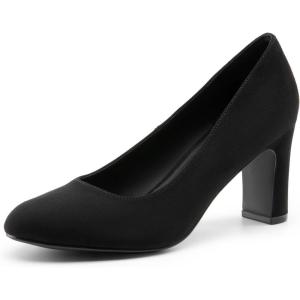 imageDREAM PAIRS Womens Block Heels Closed Toe High Chunky Rounded Toe Pumps Comfortable Slip On Work ShoesBlacksuede
