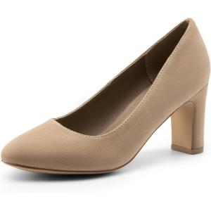 imageDREAM PAIRS Womens Block Heels Closed Toe High Chunky Rounded Toe Pumps Comfortable Slip On Work ShoesKhaki