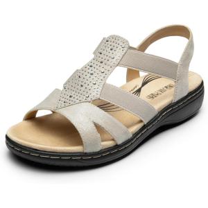 imageDREAM PAIRS Womens Comfortable Arch Support Dressy Flat Sandals Elastic Open Toe Walking Shoes for SummerGrey