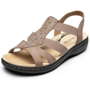 imageDREAM PAIRS Womens Comfortable Arch Support Dressy Flat Sandals Elastic Open Toe Walking Shoes for SummerTaupe