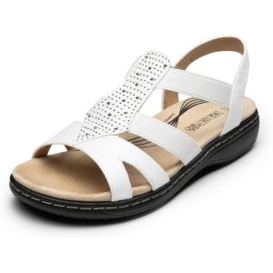 imageDREAM PAIRS Womens Comfortable Arch Support Dressy Flat Sandals Elastic Open Toe Walking Shoes for SummerWhite