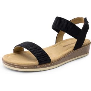 imageDREAM PAIRS Womens Comfortable Dressy Cork Low Wedge Heels Cute Summer One Band Casual Flat Sandals with Adjustable Ankle StrapBlack
