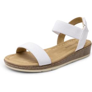 imageDREAM PAIRS Womens Comfortable Dressy Cork Low Wedge Heels Cute Summer One Band Casual Flat Sandals with Adjustable Ankle StrapWhite
