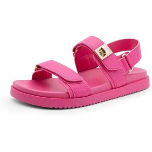 imageDREAM PAIRS Womens Comfortable Open Toe Flat Sandals Fashion One Band Summer Dessy SandalsHot Pink