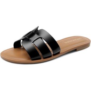 imageDREAM PAIRS Womens Dressy Slide Sandals Slipon Open Round Toe Flat Sandals Fashion Casual Comfortable Summer Beach Walking SlidesBlack