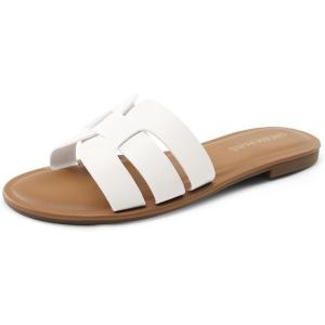 imageDREAM PAIRS Womens Dressy Slide Sandals Slipon Open Round Toe Flat Sandals Fashion Casual Comfortable Summer Beach Walking SlidesWhite