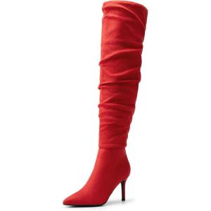 imageDREAM PAIRS Womens High Heels Over The Knee Boots Thigh High Pointed Toe Stiletto Long Fall Sexy BootsRedsuede