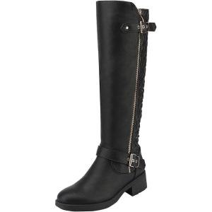 imageDREAM PAIRS Womens Knee High Boots Wide Calf Low Heel Riding Boots Fall Tall Boots for WomenBlack