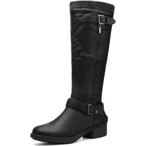 imageDREAM PAIRS Womens Knee High Boots Wide Calf Low Heel Riding Boots Fall Tall Boots for WomenBlack Puwidecalf