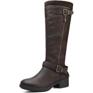 imageDREAM PAIRS Womens Knee High Boots Wide Calf Low Heel Riding Boots Fall Tall Boots for WomenBrownturtle