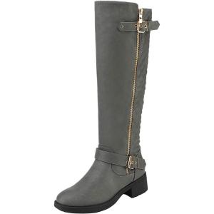 imageDREAM PAIRS Womens Knee High Boots Wide Calf Low Heel Riding Boots Fall Tall Boots for WomenGrey