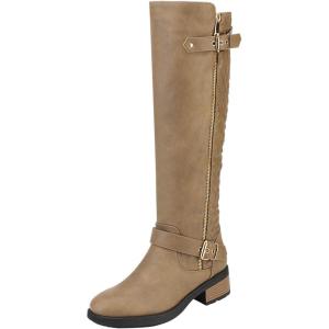 imageDREAM PAIRS Womens Knee High Boots Wide Calf Low Heel Riding Boots Fall Tall Boots for WomenKhaki