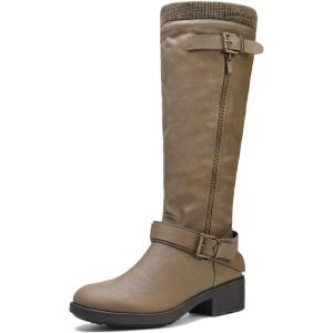 imageDREAM PAIRS Womens Knee High Boots Wide Calf Low Heel Riding Boots Fall Tall Boots for WomenKhaki Puwidecalf