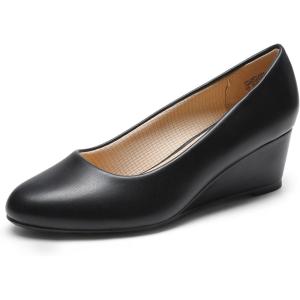 imageDREAM PAIRS Womens Low Wedges Heels Closed Round Toe Pumps Comfortable Slip On Dress Work Wedding ShoesBlackpu
