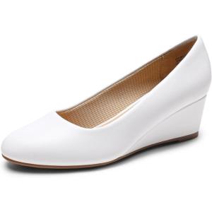 imageDREAM PAIRS Womens Low Wedges Heels Closed Round Toe Pumps Comfortable Slip On Dress Work Wedding ShoesWhite