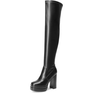 imageDREAM PAIRS Womens Platform Over The Knee Thigh High Boots Chunky High Heels Square Toe Long Fall Y2K Gogo BootsBlack