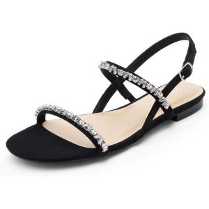 imageDREAM PAIRS Womens Rhinestone Sandals Open Toe Casual Dressy Sparkly Comfortable Flat Summer ShoesBlack