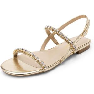 imageDREAM PAIRS Womens Rhinestone Sandals Open Toe Casual Dressy Sparkly Comfortable Flat Summer ShoesGold