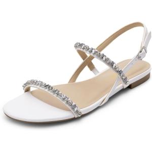 imageDREAM PAIRS Womens Rhinestone Sandals Open Toe Casual Dressy Sparkly Comfortable Flat Summer ShoesWhite