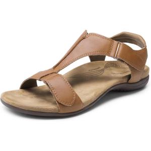 imageDREAM PAIRS Womens Sandals Arch Support TStrap Orthopedic Flat Sandals Comfortable Summer ShoesTan