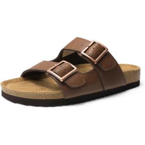 imageDREAM PAIRS Womens Slide Sandals Cork Footbed Open Toe Adjustable Flat Sandals Comfort Slip On Slippers for SummerDark Brown