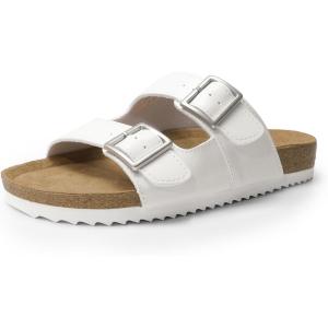 imageDREAM PAIRS Womens Slide Sandals Cork Footbed Open Toe Adjustable Flat Sandals Comfort Slip On Slippers for SummerWhite