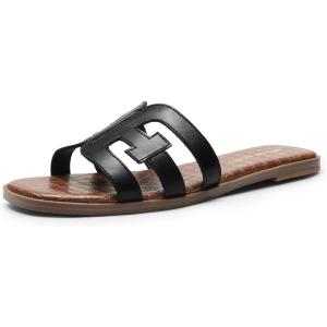 imageDREAM PAIRS Womens Slipon Slides Open Toe Dressy Flat Slide Sandals Fashion Classic Summer Beach SlippersBlack