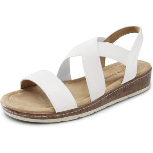 imageDREAM PAIRS Womens Summer Dressy Low Wedge Heels Comfortable Slip on Casual Flat Sandals for Walking VacationWhite