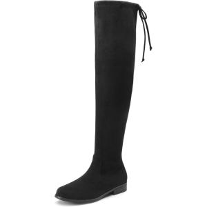 imageDREAM PAIRS Womens Thigh High Boots Low Block Heel Casual Fashion Over the Knee BootsBlacksuede