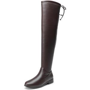 imageDREAM PAIRS Womens Thigh High Boots Low Block Heel Casual Fashion Over the Knee BootsBrownpu