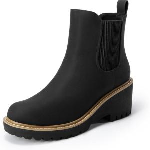 imageDREAM PAIRS Womens Wedge Chelsea Ankle Boots Fashion Round Toe Low Wedge Heel Platform Booties ShoesBlacknubuck