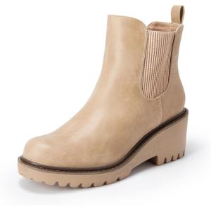 imageDREAM PAIRS Womens Wedge Chelsea Ankle Boots Fashion Round Toe Low Wedge Heel Platform Booties ShoesNudenubuck