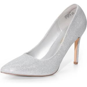 imageWomens Closed Toe High Heels Dress Pointed Toe Wedding Pump ShoesSilverGlitter