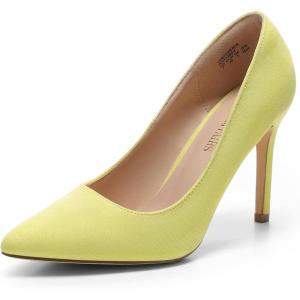 imageWomens Closed Toe High Heels Dress Pointed Toe Wedding Pump ShoesYellowSuede