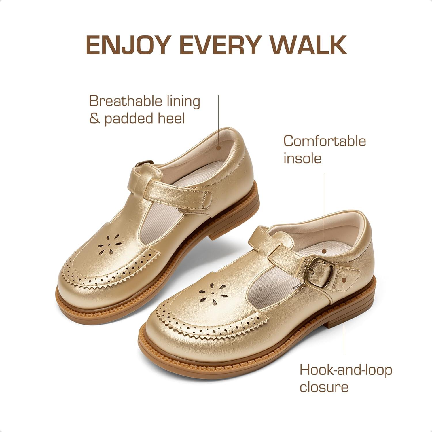 imageDREAM PAIRS Girl Mary Jane Dress Shoes  Ballet Flats for Girl School Uniform Shoes for Toddler Little GirlsGold