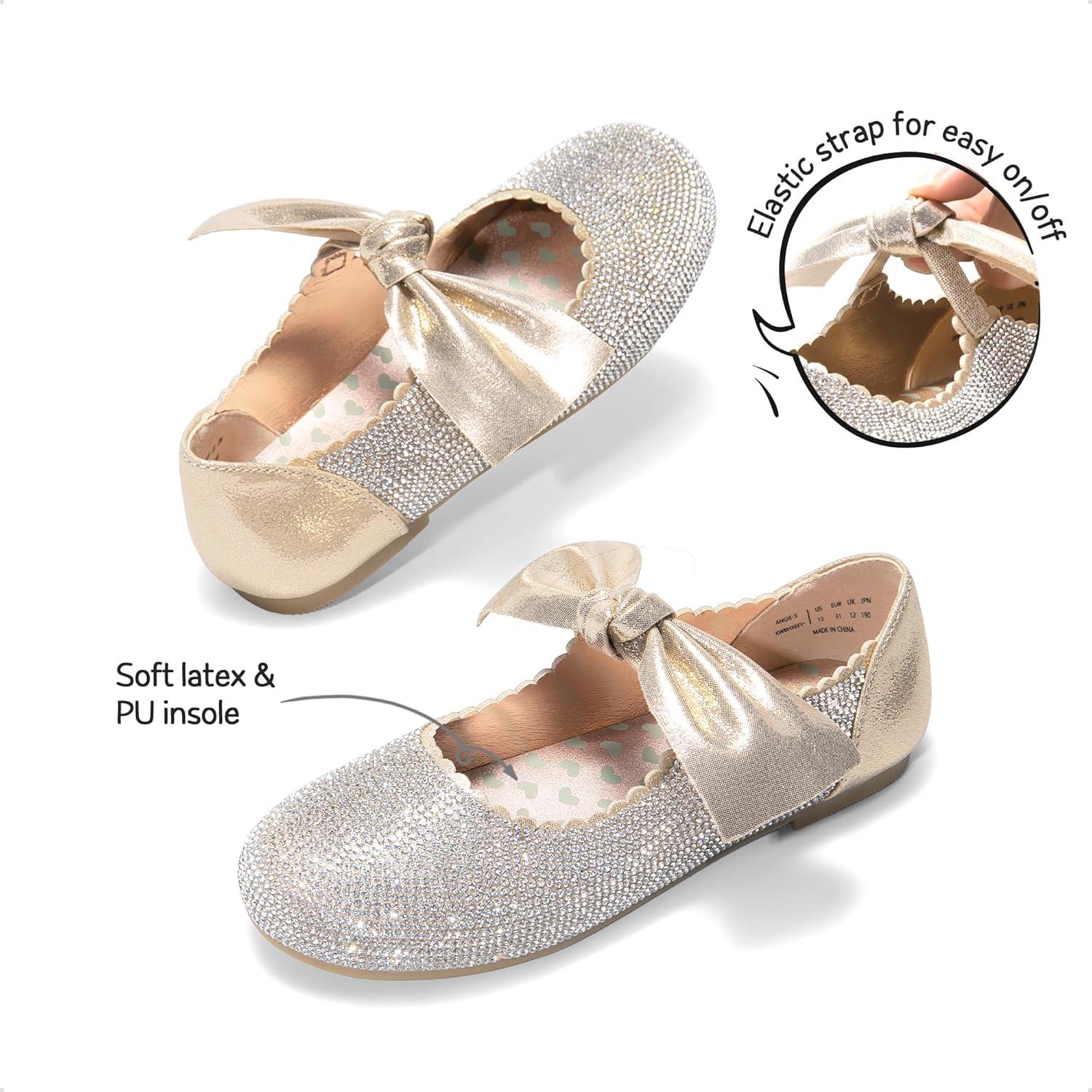 imageDREAM PAIRS Girls Ballerina Flats Mary Jane Front Bow Dress ShoesGoldrhinestone