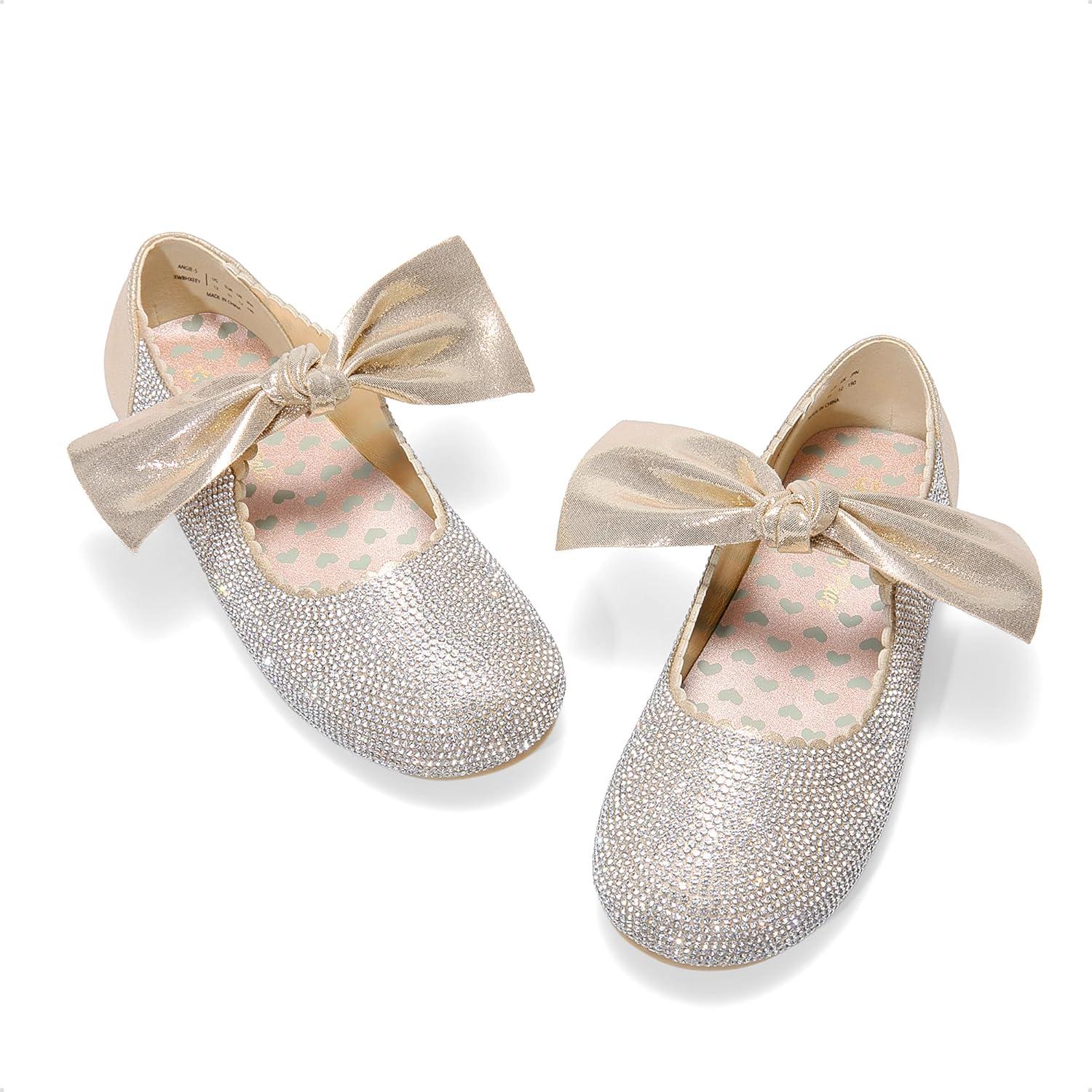imageDREAM PAIRS Girls Ballerina Flats Mary Jane Front Bow Dress ShoesGoldrhinestone